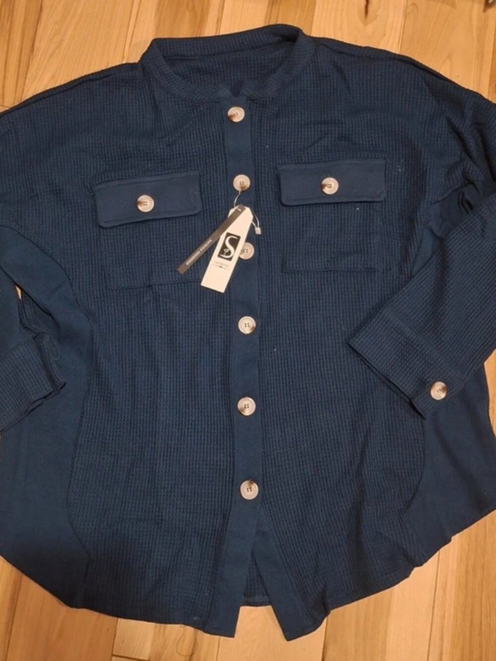 NWT Women's Waffle Knit Size XL Shirt Jacket Shacket Dark Blue